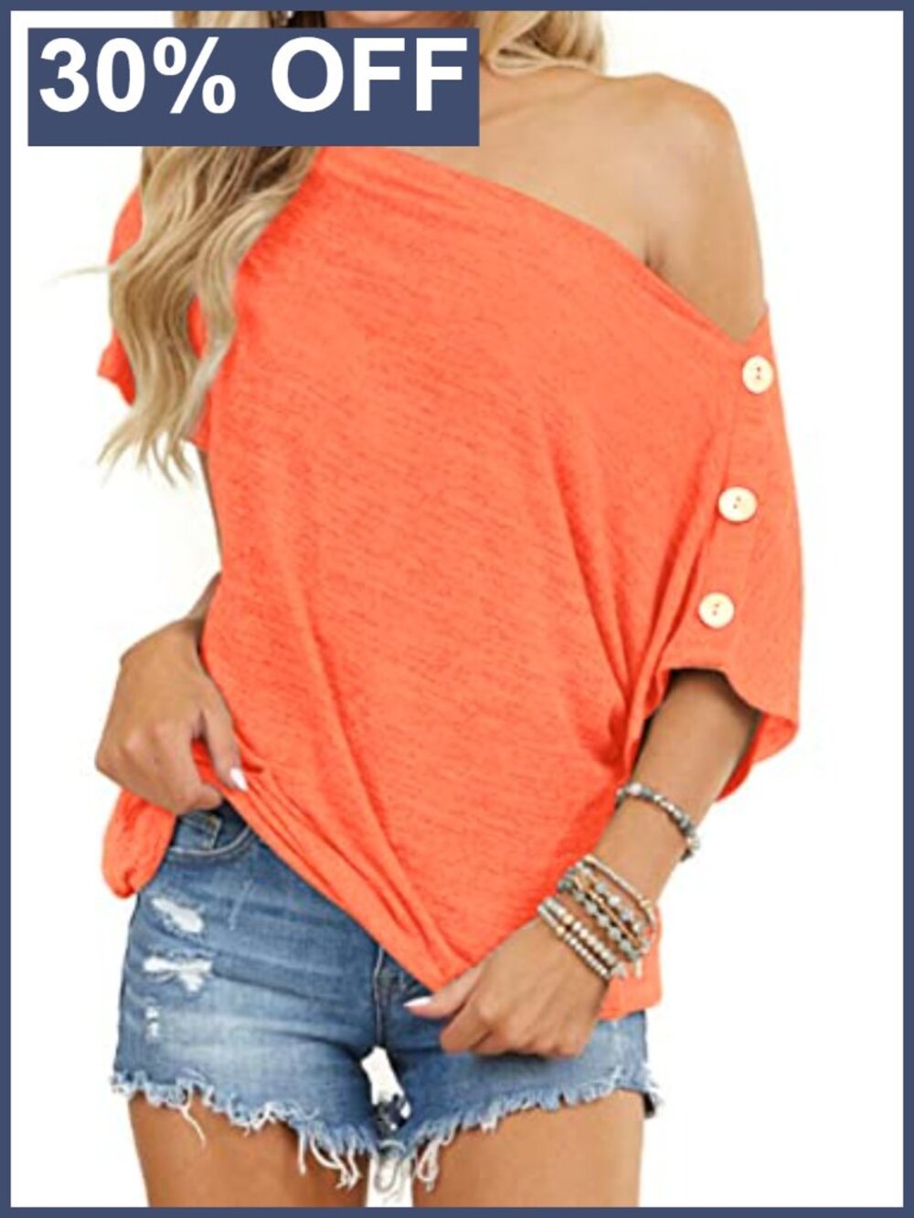 Off Shoulder Tunic Blouse Short Sleeve Batwing Cotton Stretchy Loose Fit Summer